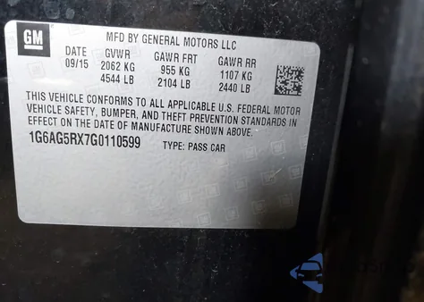 2016 Cadillac Ats Standard из США, поврежденный, VIN 1G6AG5RX7G0110599